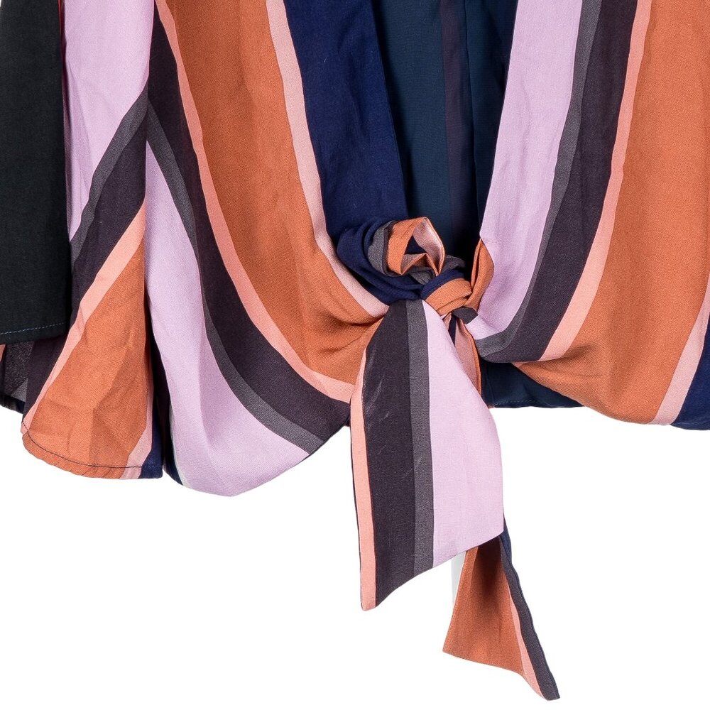 4SI3NNA Wrap Jacket L Womens Tie Striped Blue Orange Pink 3/4 Sleeve Boho - Picture 4 of 7